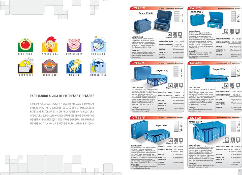 0,100 Kg 0,56 L DIMENSÕES EXTERNAS 149,5 x 99 x 80 DIMENSÕES INTERNAS 122,5 x 72 x 71 TAMPA 1518 D (peso 40 g) 0,001m 3 /unidade fornecido só na versão fechada.