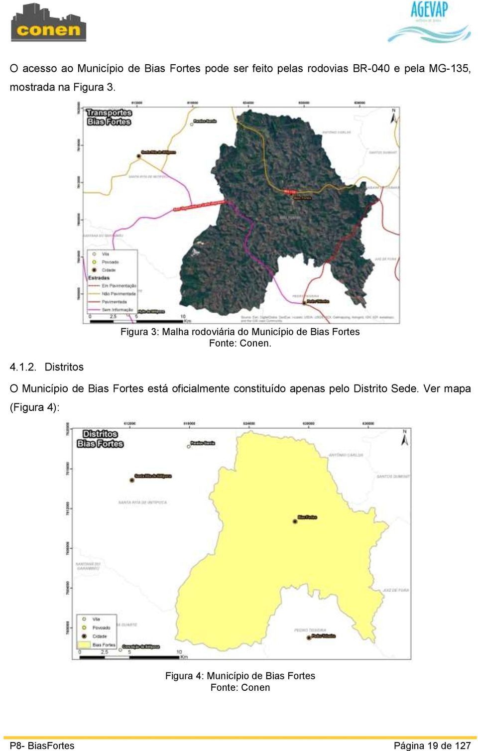 Distritos Figura 3: Malha rodoviária do Município de Bias Fortes Fonte: Conen.