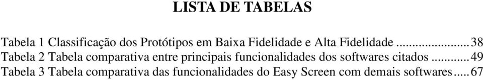 .. 38 Tabela 2 Tabela comparativa entre principais funcionalidades