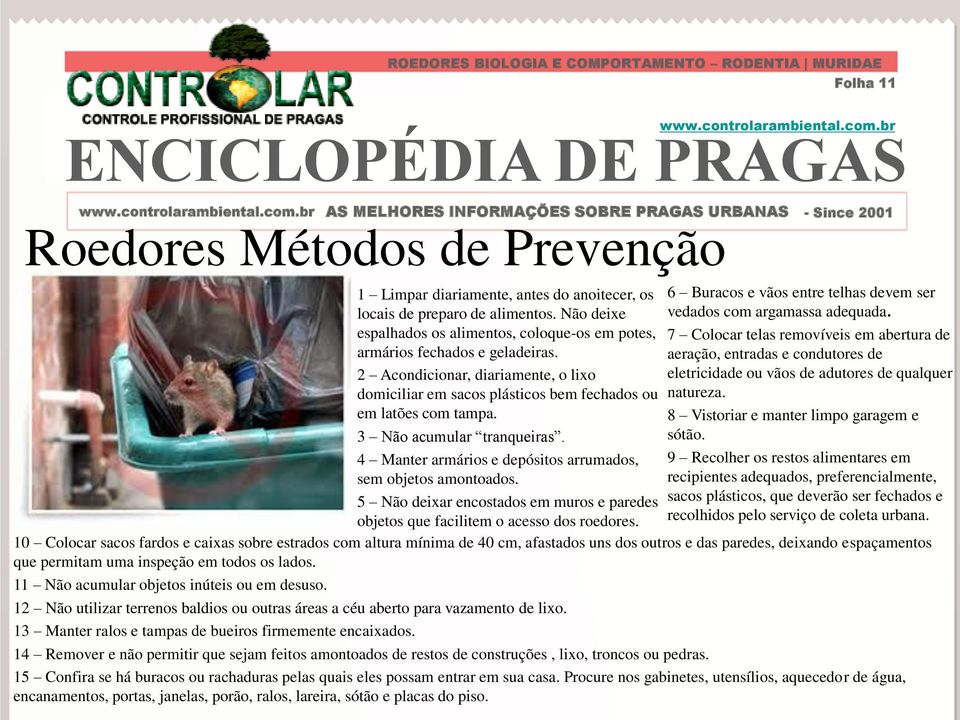 3 Não acumular tranqueiras. 4 Manter armários e depósitos arrumados, sem objetos amontoados. 6 Buracos e vãos entre telhas devem ser vedados com argamassa adequada.