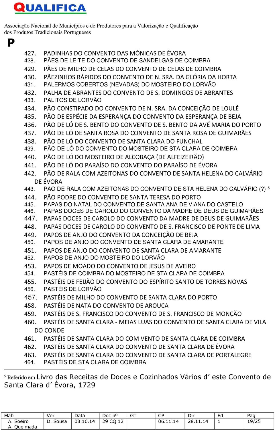 PALITOS DE LORVÃO 434. PÃO CONSTIPADO DO CONVENTO DE N. SRA. DA CONCEIÇÃO DE LOULÉ 435. PÃO DE ESPÉCIE DA ESPERANÇA DO CONVENTO DA ESPERANÇA DE BEJA 436. PÃO DE LÓ DE S. BENTO DO CONVENTO DE S.
