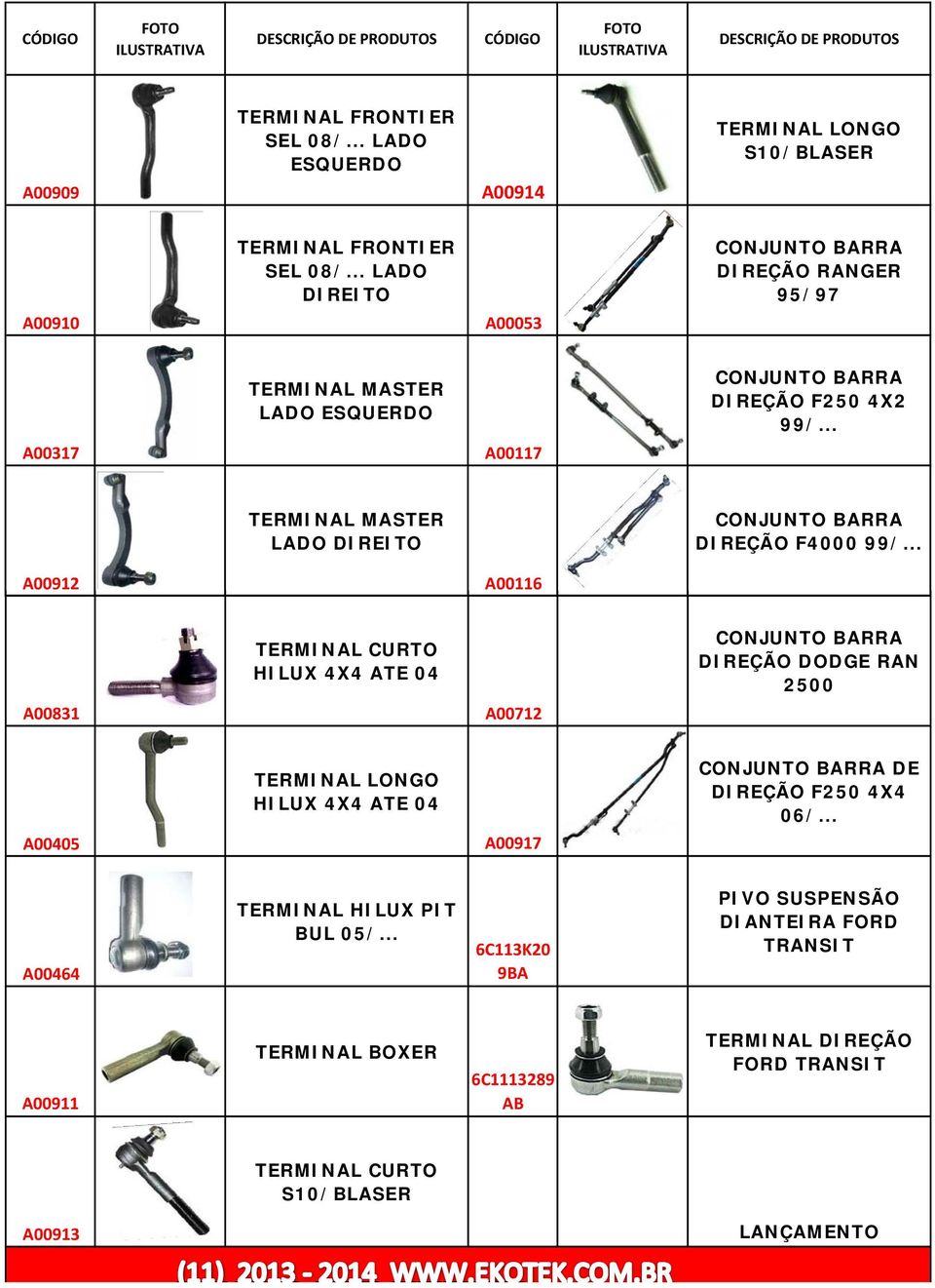 DIREÇÃO F4000 00912 00116 00831 HILUX 4X4 TE 04 00712 CONJUNTO BRR DIREÇÃO DODGE RN 2500 00405 HILUX 4X4 TE 04 00917 CONJUNTO BRR DE