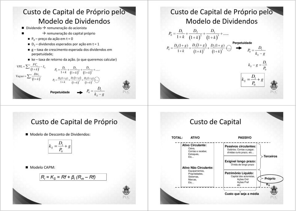 .. 2 3 1+ k ( 1+ k) ( 1+ k) n Divt Vaçao = 1 t ( 1+ k ) D0(1 + g) D1 ( 1+ g) D2(1 + g) P0 = + + +.