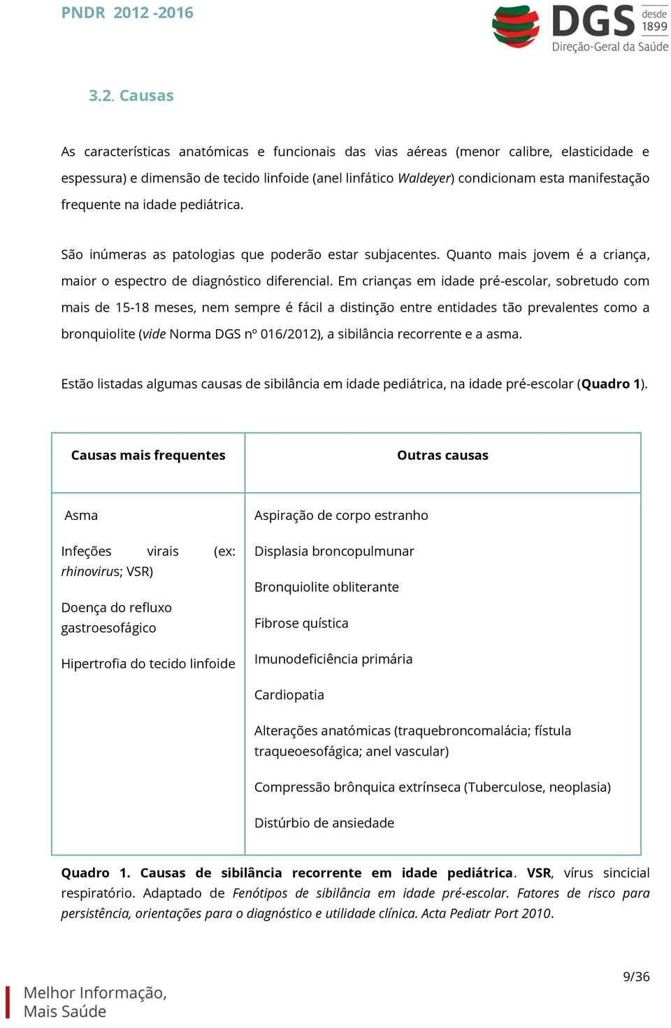 Em crianças em idade pré-escolar, sobretudo com mais de 15-18 meses, nem sempre é fácil a distinção entre entidades tão prevalentes como a bronquiolite (vide Norma DGS nº 016/2012), a sibilância