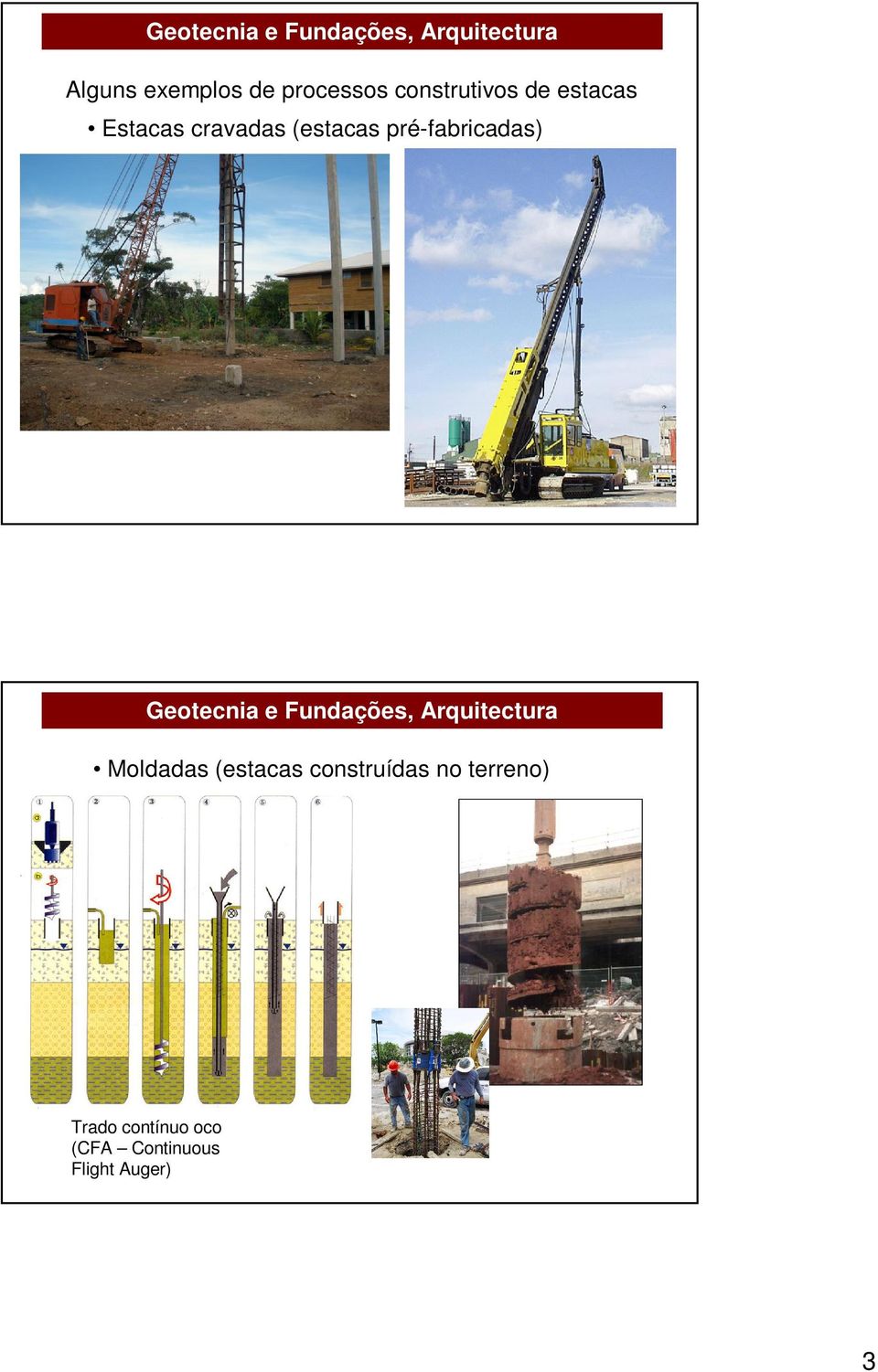 pré-fabricadas) Moldadas (estacas construídas