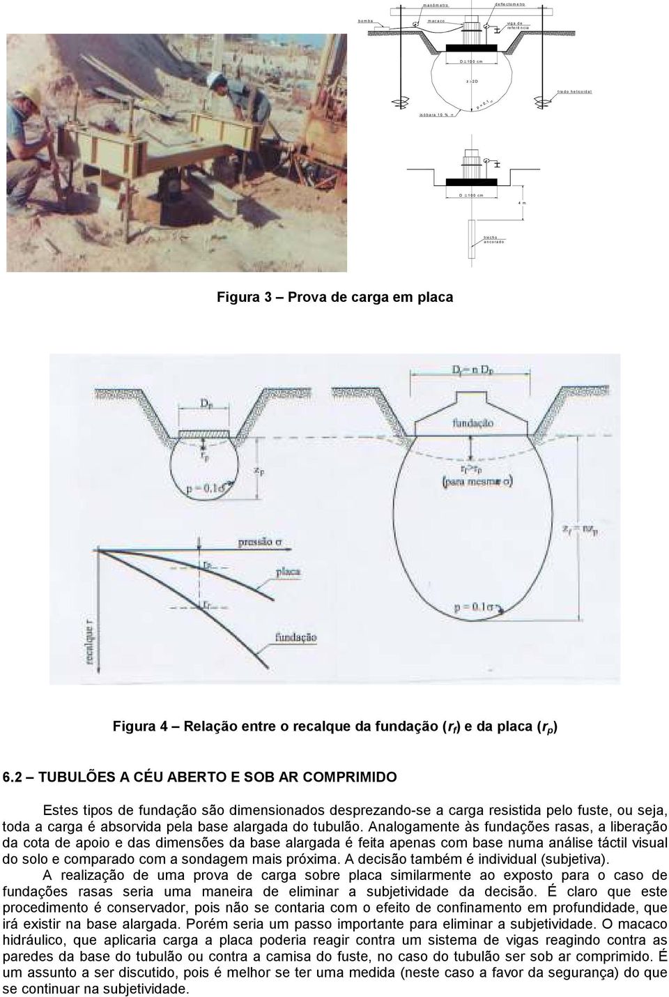 2 TUBULÕES A CÉU ABERTO E SOB AR COMPRIMIDO Eses ipos de fundação são dimensionados desprezando-se a carga resisida pelo fuse, ou seja, oda a carga é absorvida pela base alargada do ubulão.