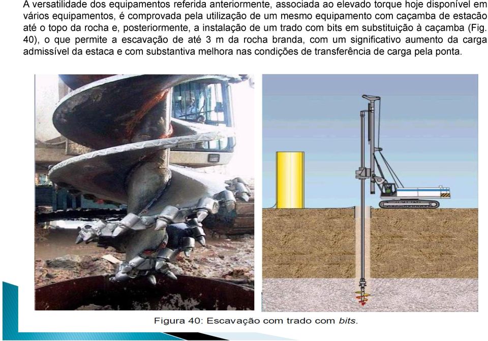 instalação de um trado com bits em substituição à caçamba (Fig.