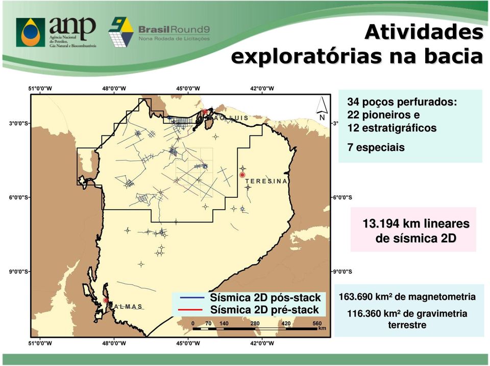 194 km lineares de sísmica 2D Sísmica 2D pós-stack stack