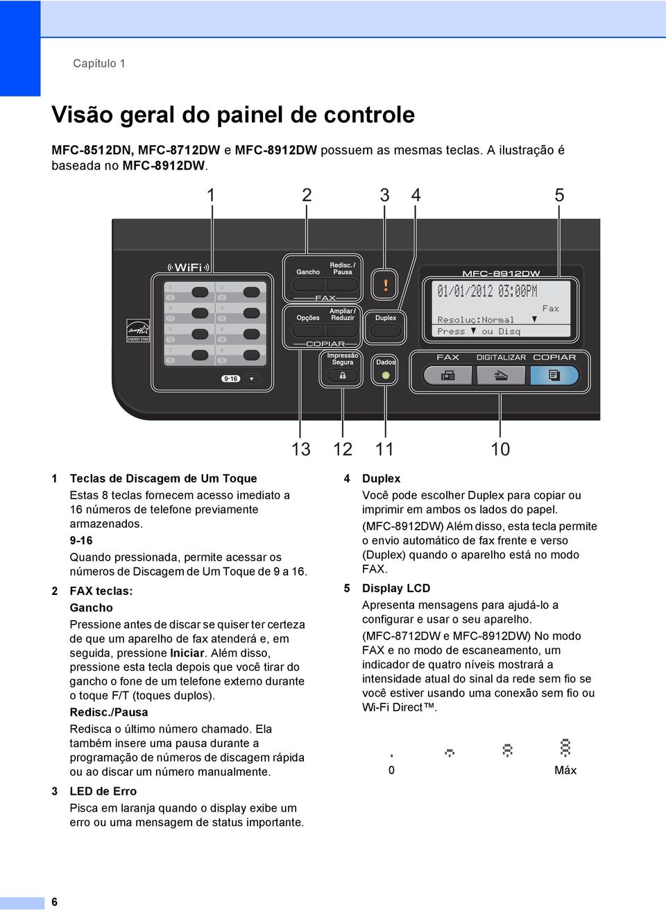 9-16 Quando pressionada, permite acessar os números de Discagem de Um Toque de 9 a 16.