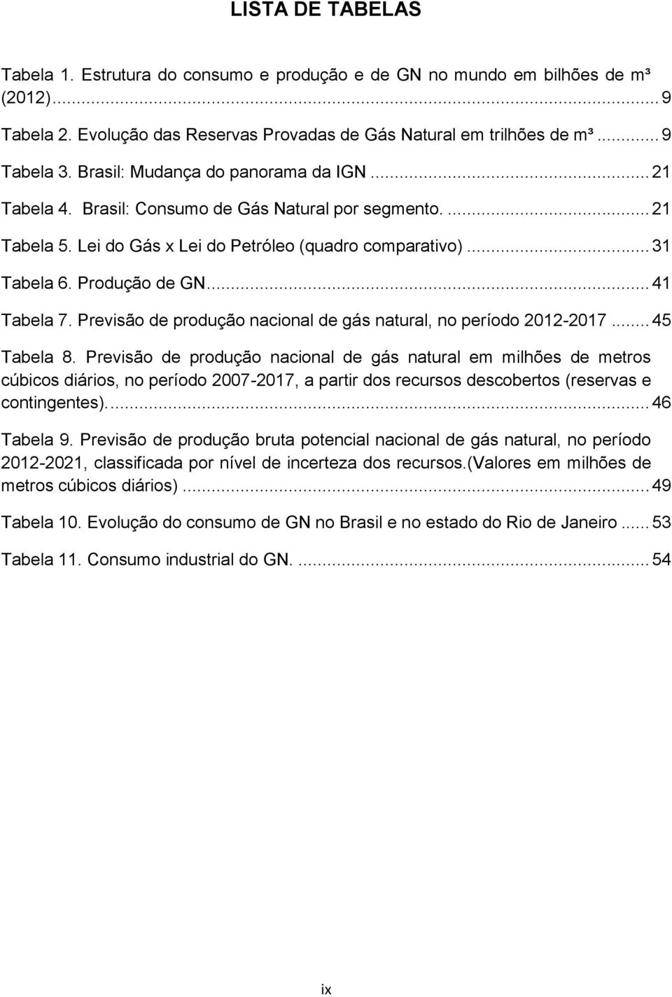 .. 41 Tabela 7. Previsão de produção nacional de gás natural, no período 2012-2017... 45 Tabela 8.