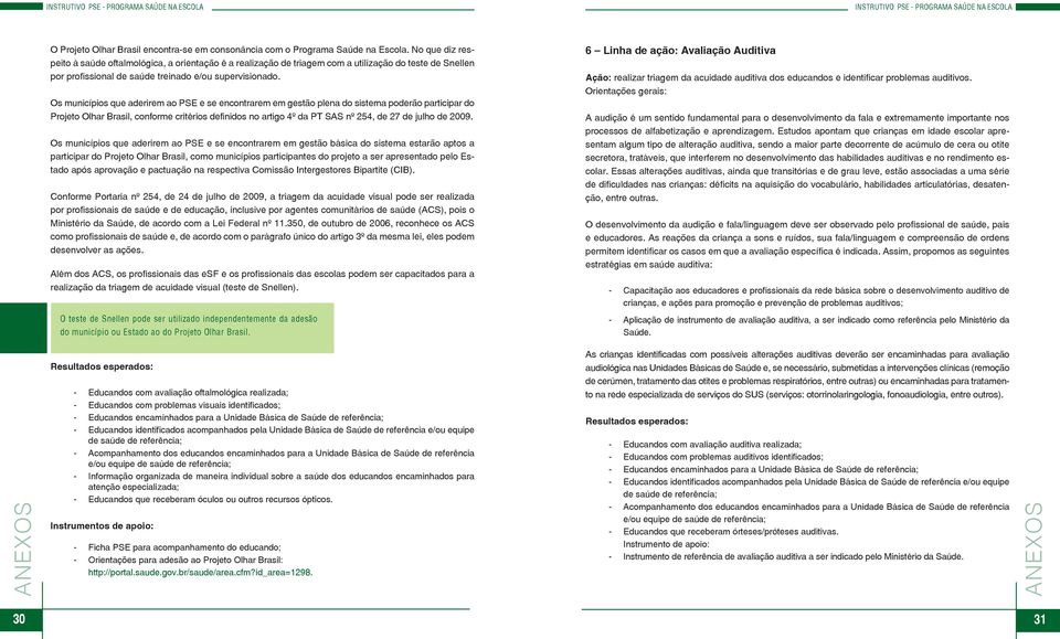 Os municípios que aderirem ao PSE e se encontrarem em gestão plena do sistema poderão participar do Projeto Olhar Brasil, conforme critérios definidos no artigo 4º da PT SAS nº 254, de 27 de julho de