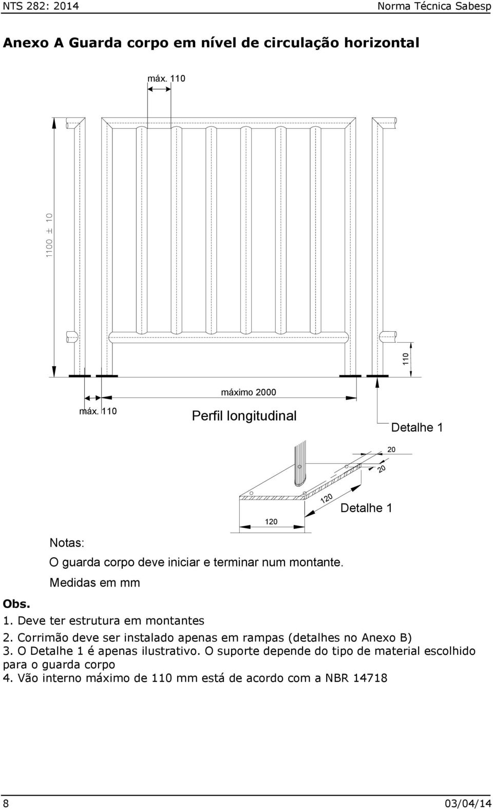 Medidas em mm 1. Deve ter estrutura em montantes 2. Corrimão deve ser instalado apenas em rampas (detalhes no Anexo B) 3.