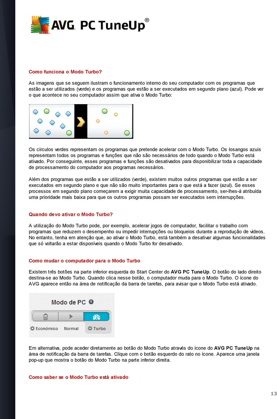 Pode ver o que acontece no seu computador assim que ativa o Modo Turbo: Os círculos verdes representam os programas que pretende acelerar com o Modo Turbo.