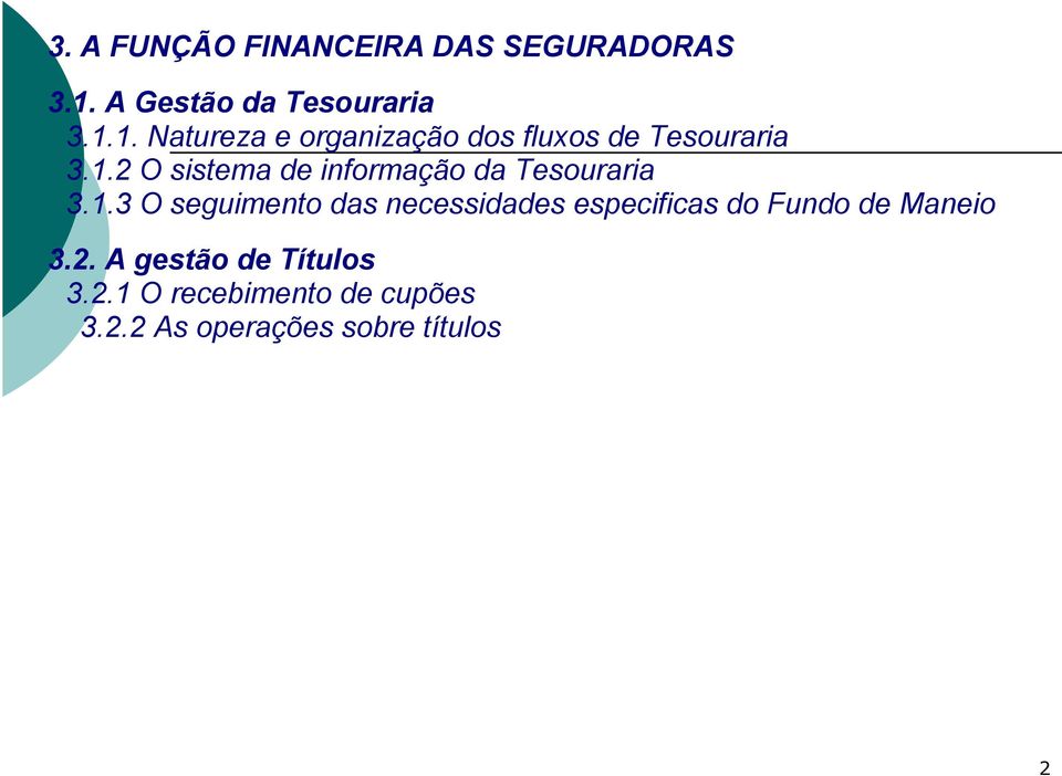 1.2 O sistema de informação da Tesouraria 3.1.3 O seguimento das necessidades especificas do Fundo de Maneio 3.