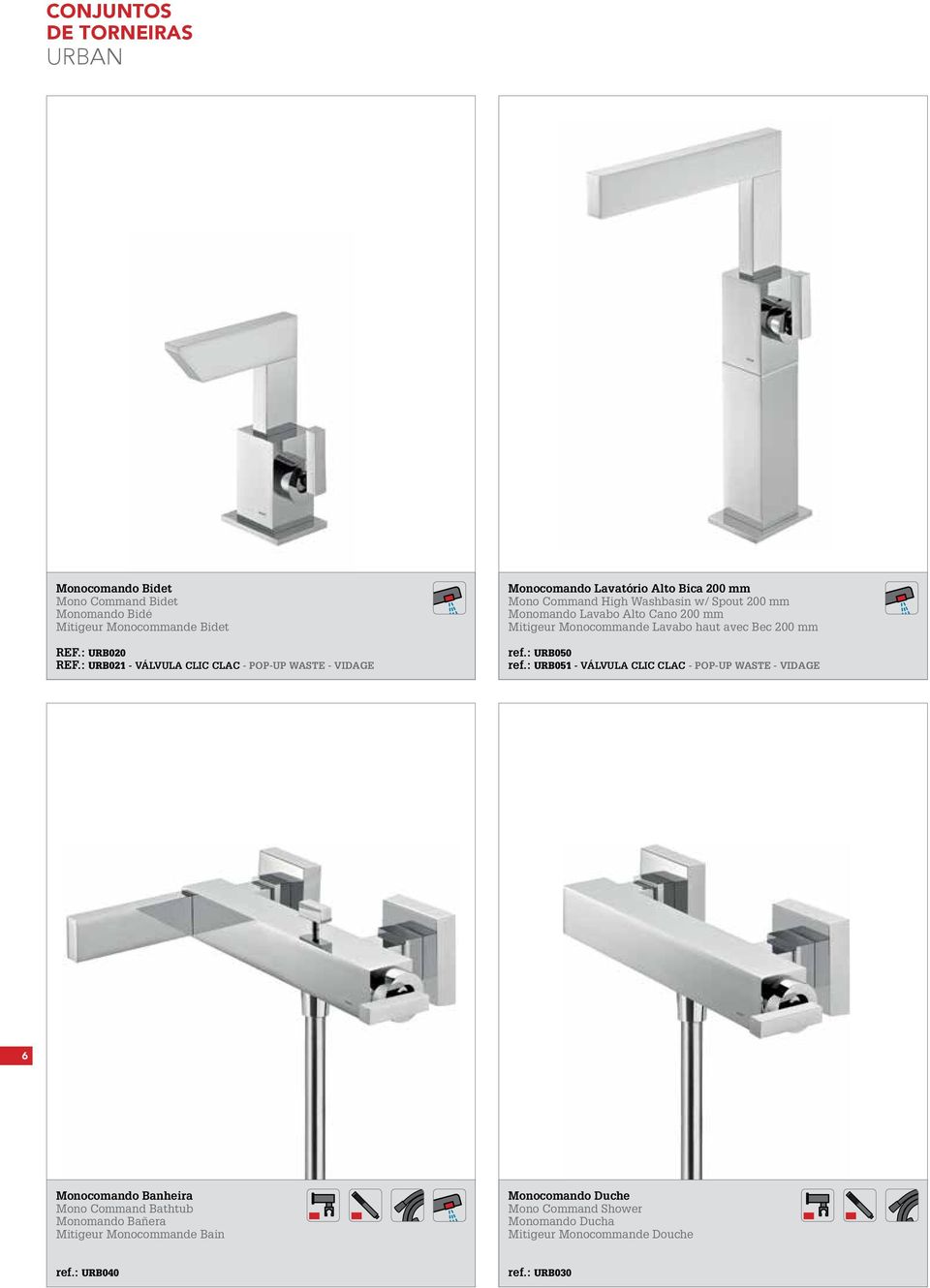 Alto Cano 200 mm Mitigeur Monocommande Lavabo haut avec Bec 200 mm ref.: URB050 ref.