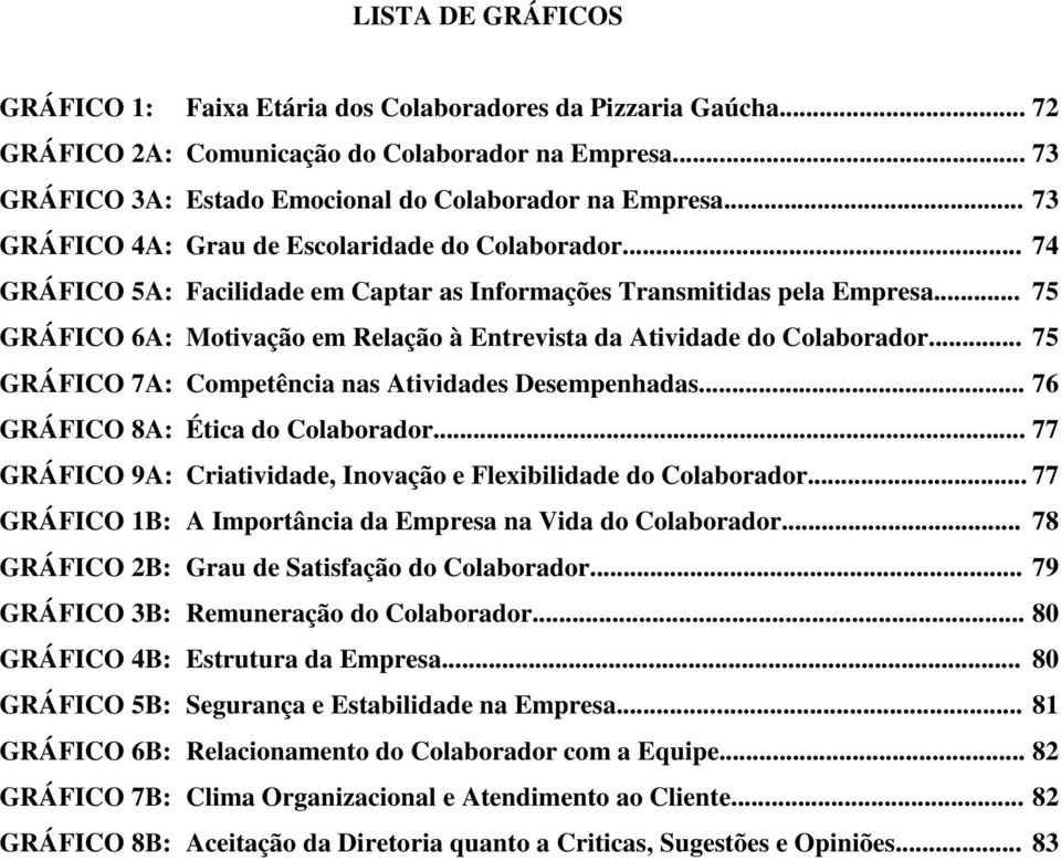 .. 75 GRÁFICO 6A: Motivação em Relação à Entrevista da Atividade do Colaborador... 75 GRÁFICO 7A: Competência nas Atividades Desempenhadas... 76 GRÁFICO 8A: Ética do Colaborador.