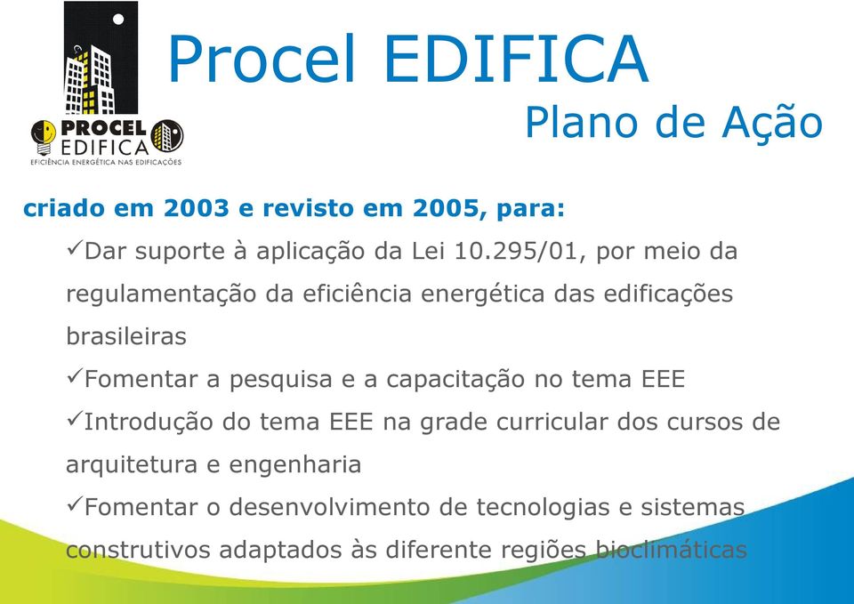 e a capacitação no tema EEE Introdução do tema EEE na grade curricular dos cursos de arquitetura e