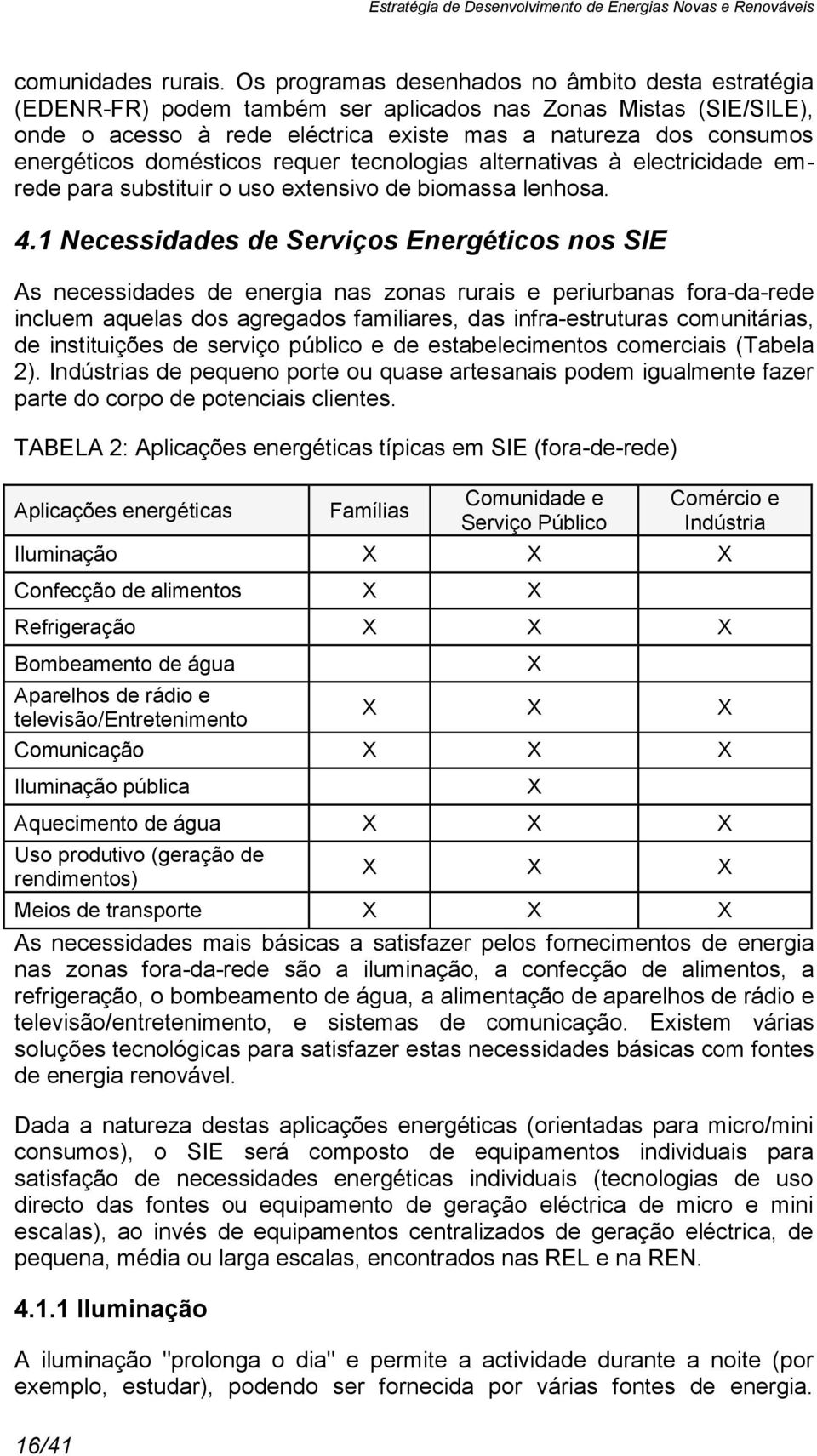 domésticos requer tecnologias alternativas à electricidade emrede para substituir o uso extensivo de biomassa lenhosa. 4.