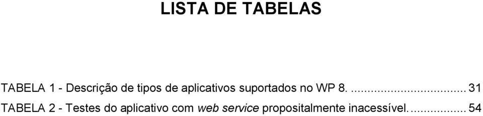 ... 31 TABELA 2 - Testes do aplicativo com