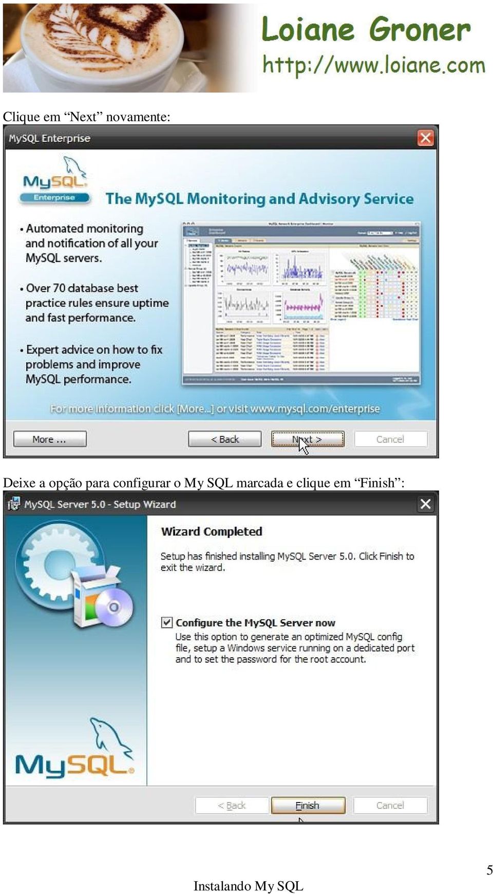 opção para configurar o