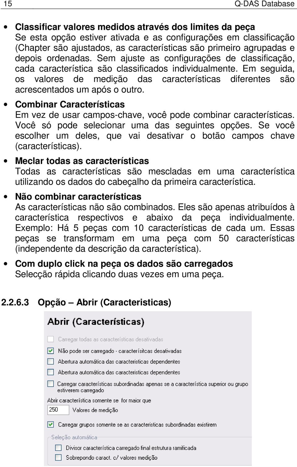 Em seguida, os valores de medição das características diferentes são acrescentados um após o outro. Combinar Características Em vez de usar campos-chave, você pode combinar características.