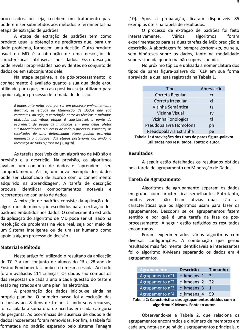 Outro produto usual da MD é a obtenção de uma descrição de características intrínsecas nos dados. Essa descrição pode revelar propriedades não evidentes no conjunto de dados ou em subconjuntos dele.