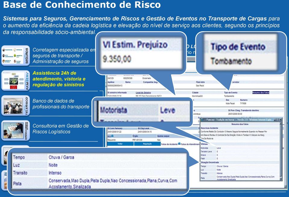1 OUTROS RAMOS Corretagem especializada em seguros de transporte / Administração de seguros ATENDIMENTO DE SINISTROS NO LOCAL DO EVENTO (ASLE) 6.