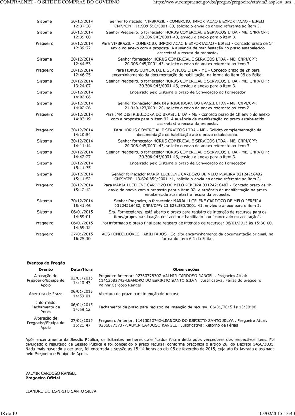 16:25:10 Senhor fornecedor VIPBRAZIL - CORCIO, IMPORTACAO E EXPORTACAO - EIRELI, CNPJ/CPF: 11.909.510/0001-00, solicito o envio do anexo referente ao ítem 2.