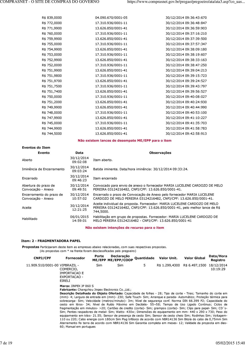 310.936/0001-11 09:38:47:250 R$ 751,9900 13.626.850/0001-41 09:39:04:213 R$ 751,9800 17.310.936/0001-11 09:39:15:723 R$ 751,9700 13.626.850/0001-41 09:39:24:527 R$ 751,7500 17.310.936/0001-11 09:39:43:797 R$ 751,7400 13.