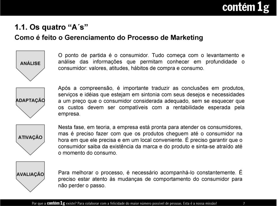 ADAPTAÇÃO ATIVAÇÃO Após a compreensão, é importante traduzir as conclusões em produtos, serviços e idéias que estejam em sintonia com seus desejos e necessidades a um preço que o consumidor