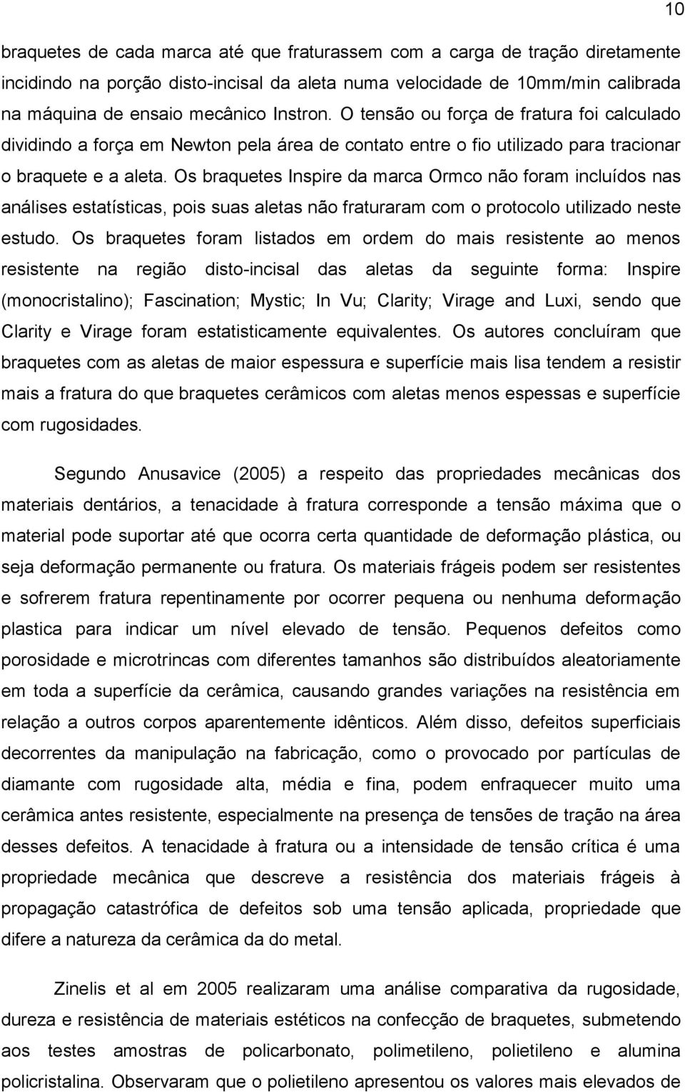 Os braquetes Inspire da marca Ormco não foram incluídos nas análises estatísticas, pois suas aletas não fraturaram com o protocolo utilizado neste estudo.