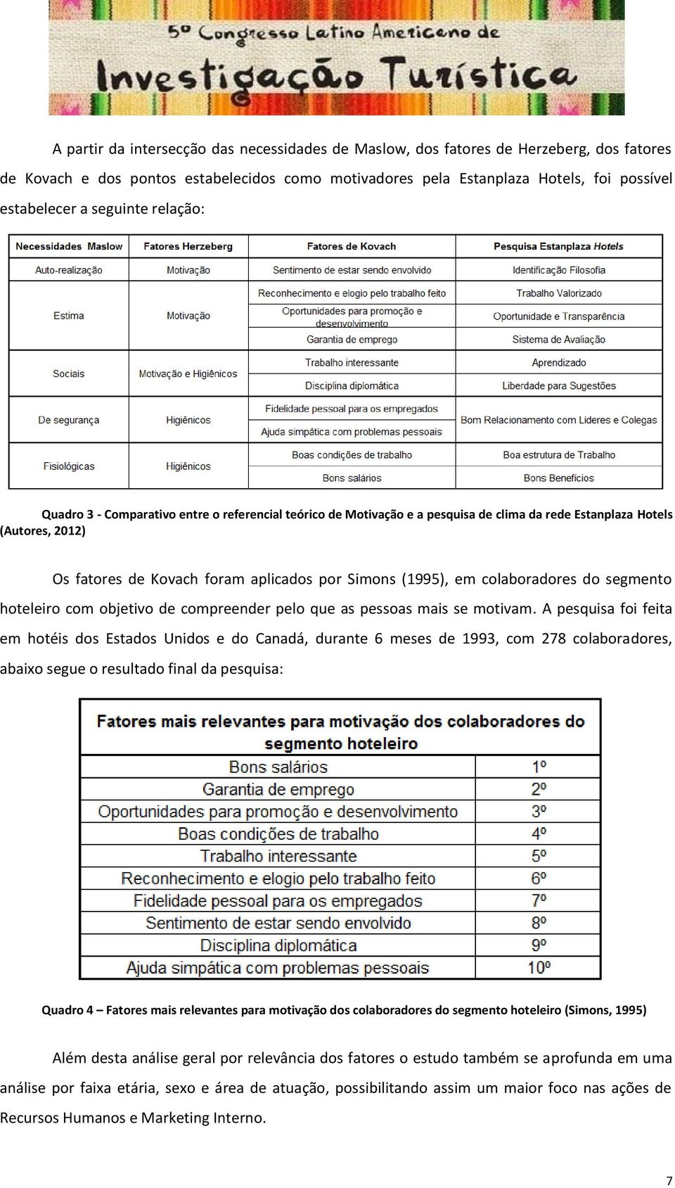 (1995), em colaboradores do segmento hoteleiro com objetivo de compreender pelo que as pessoas mais se motivam.