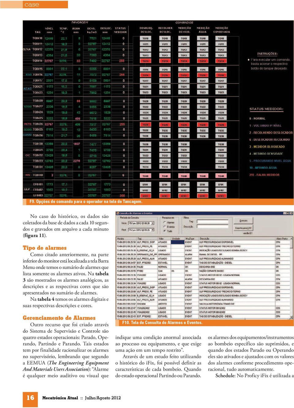 Na tabela 3 são mostrados os alarmes analógicos, as descrições e as respectivas cores que são apresentados no sumário de alarmes.