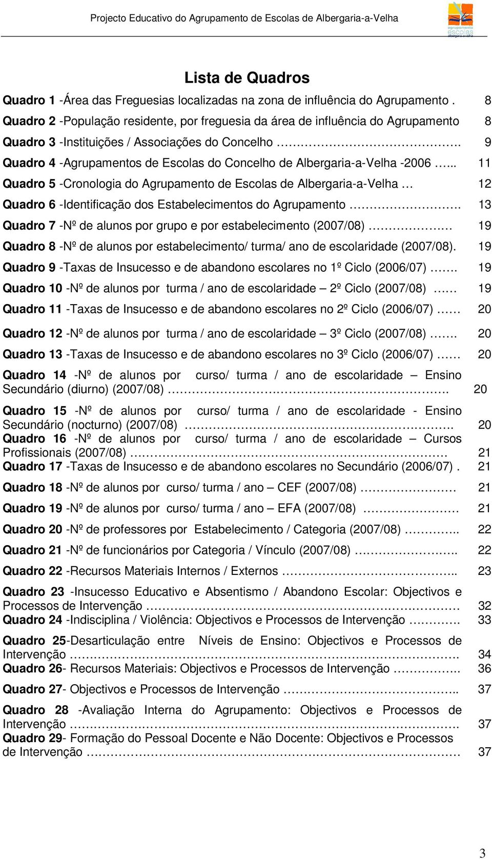 9 Quadro 4 -Agrupamentos de Escolas do Concelho de Albergaria-a-Velha -2006.