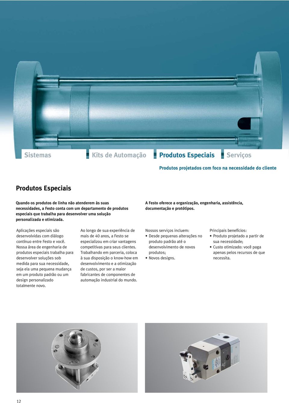 A Festo oferece a organização, engenharia, assistência, documentação e protótipos. Aplicações especiais são desenvolvidas com diálogo contínuo entre Festo e você.