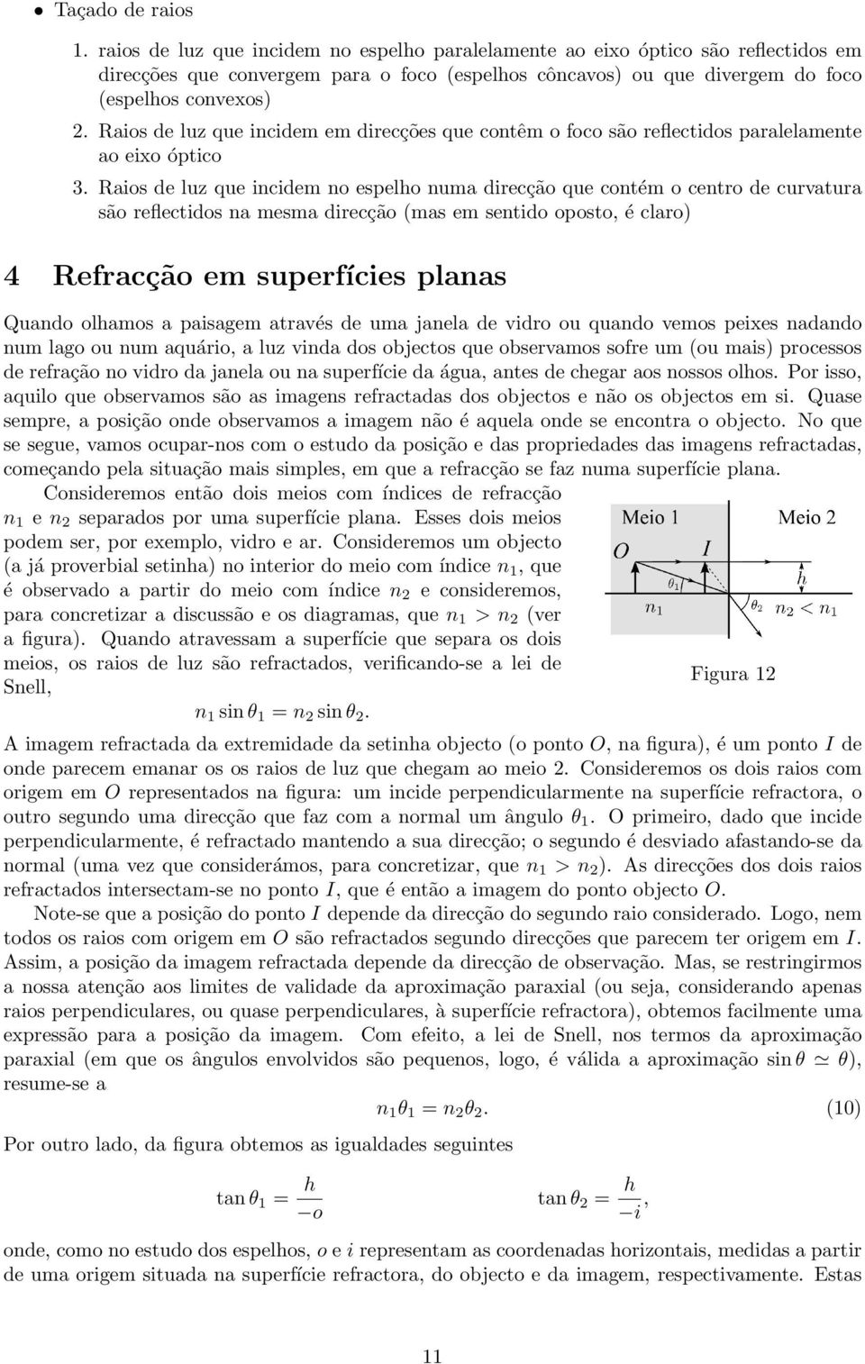 Raios de luz que incidem em direcções que contêm o foco são reflectidos paralelamente ao eixo óptico 3.