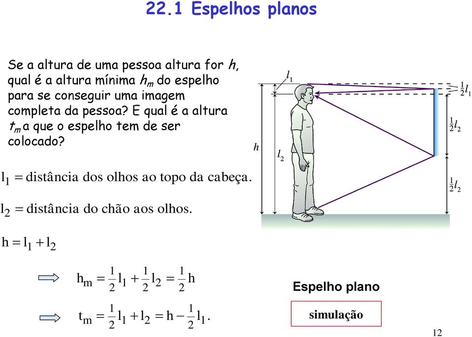 E qual é a altura t m a que o espelho tem de ser colocado?