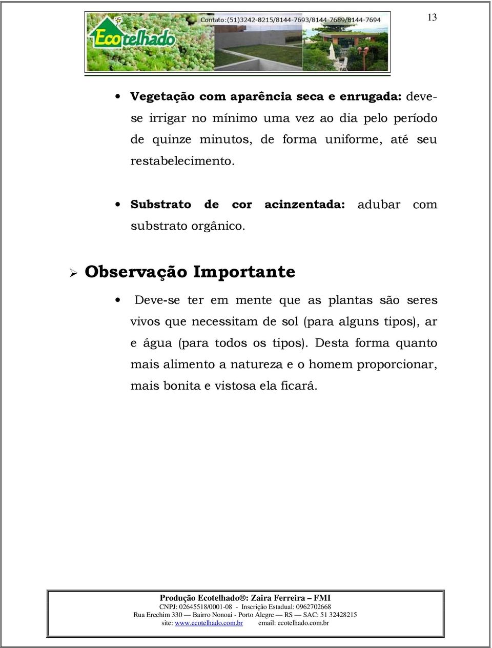 Observação Importante Deve-se ter em mente que as plantas são seres vivos que necessitam de sol (para alguns tipos),