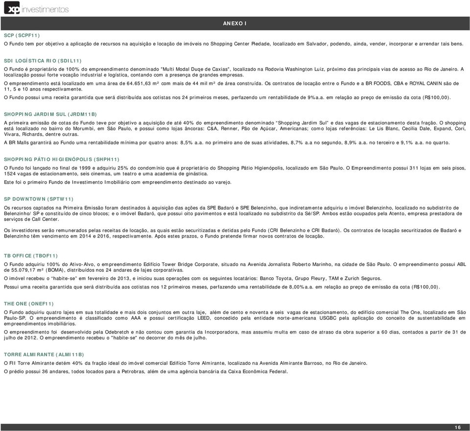 SDI LOGÍSTICA RIO (SDIL11) O Fundo é proprietário de 100% do empreendimento denominado "Multi Modal Duqe de Caxias", localizado na Rodovia Washington Luiz, próximo das principais vias de acesso ao