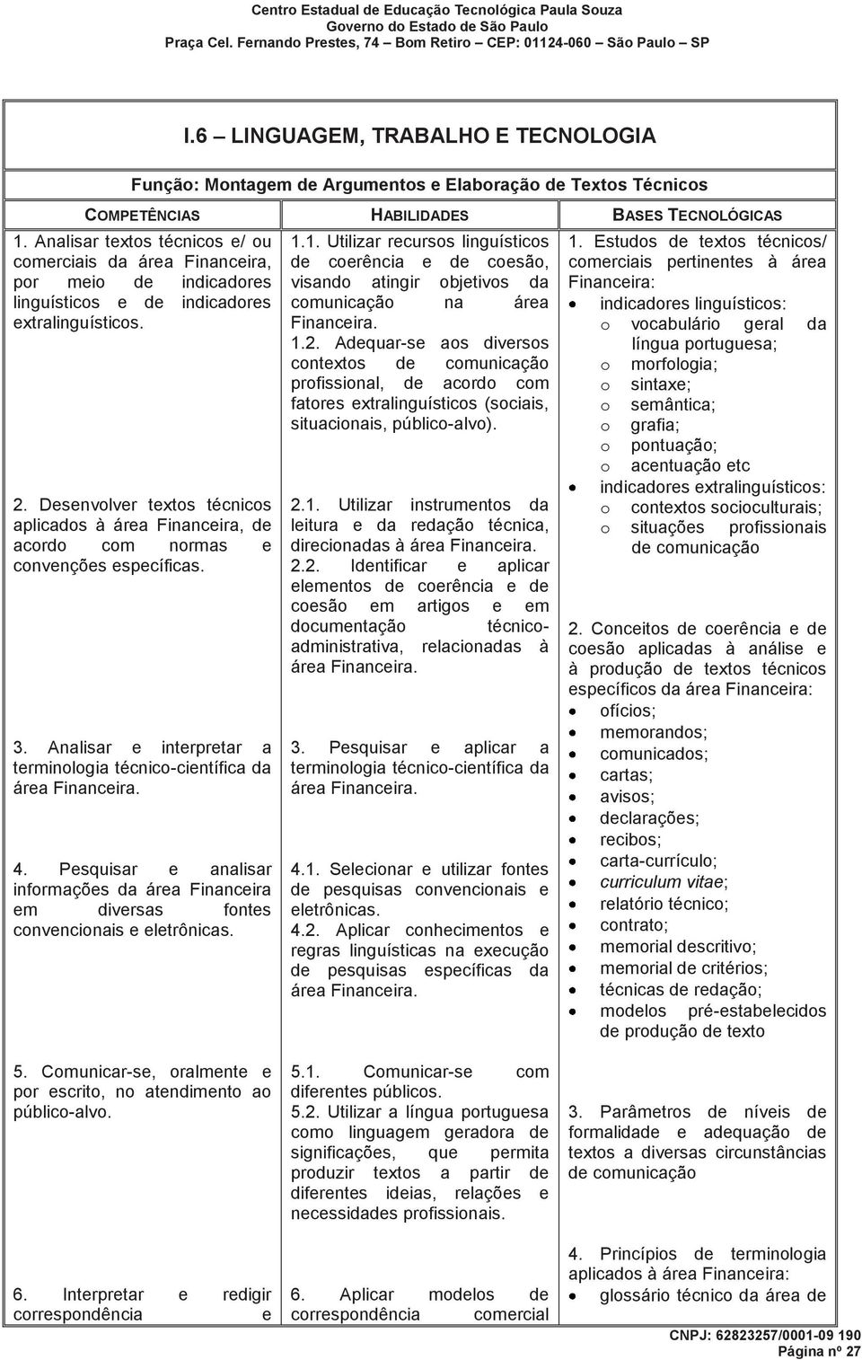 Desenvolver textos técnicos aplicados à área Financeira, de acordo com normas e convenções específicas. 3. Analisar e interpretar a terminologia técnico-científica da área Financeira. 4.