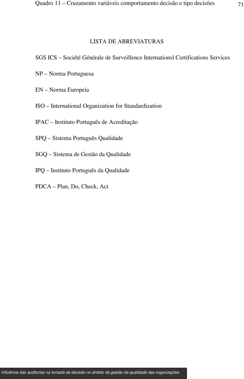 Standardization IPAC Instituto Português de Acreditação SPQ Sistema Português Qualidade SGQ Sistema de Gestão da Qualidade IPQ