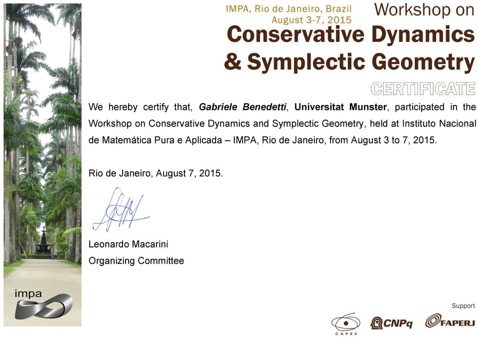 Dynamics and Symplectic Geometry, held at Instituto Nacional