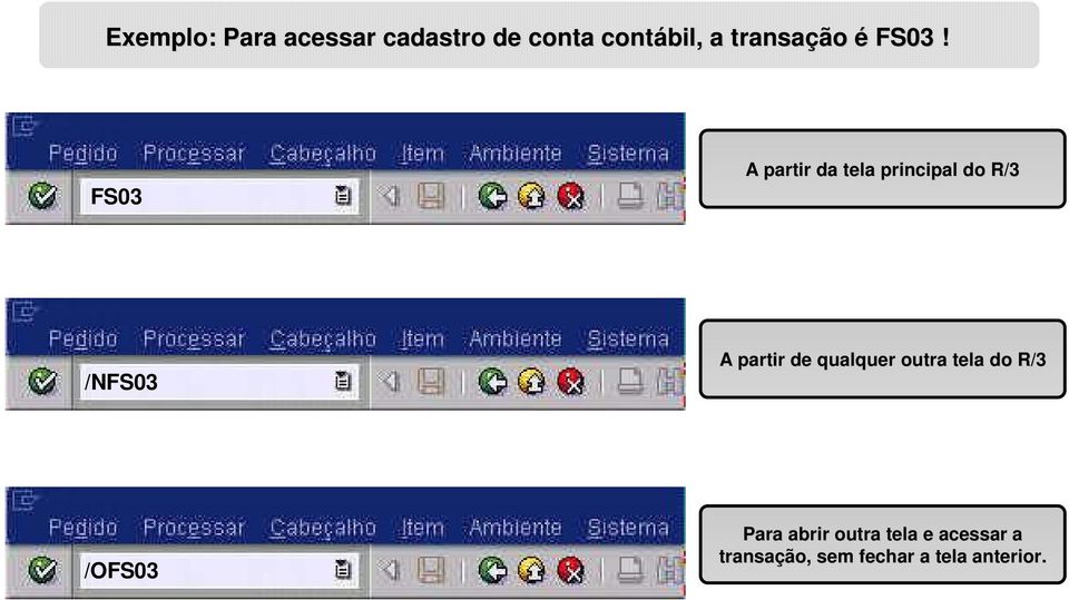 FS03 A partir da tela principal do R/3 /NFS03 A partir de