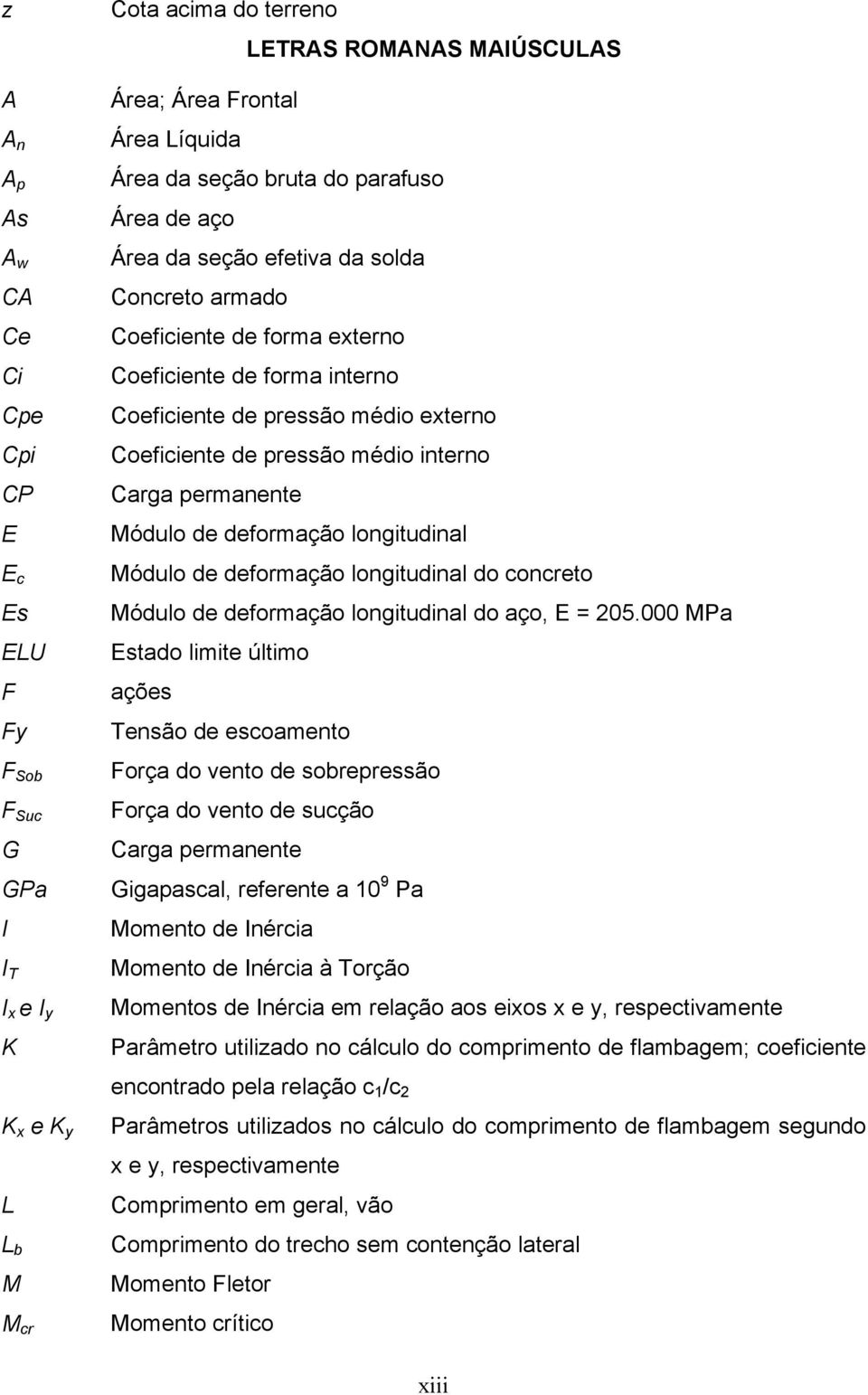 de pressão médio interno Carga permanente Módulo de deformação longitudinal Módulo de deformação longitudinal do concreto Módulo de deformação longitudinal do aço, E = 205.