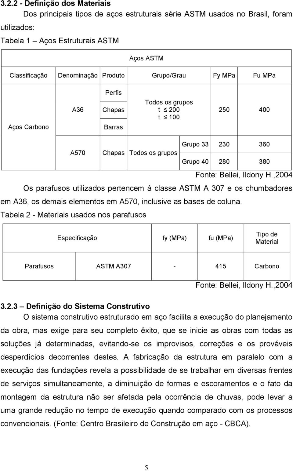 ,2004 Os parafusos utilizados pertencem à classe ASTM A 307 e os chumbadores em A36, os demais elementos em A570, inclusive as bases de coluna.