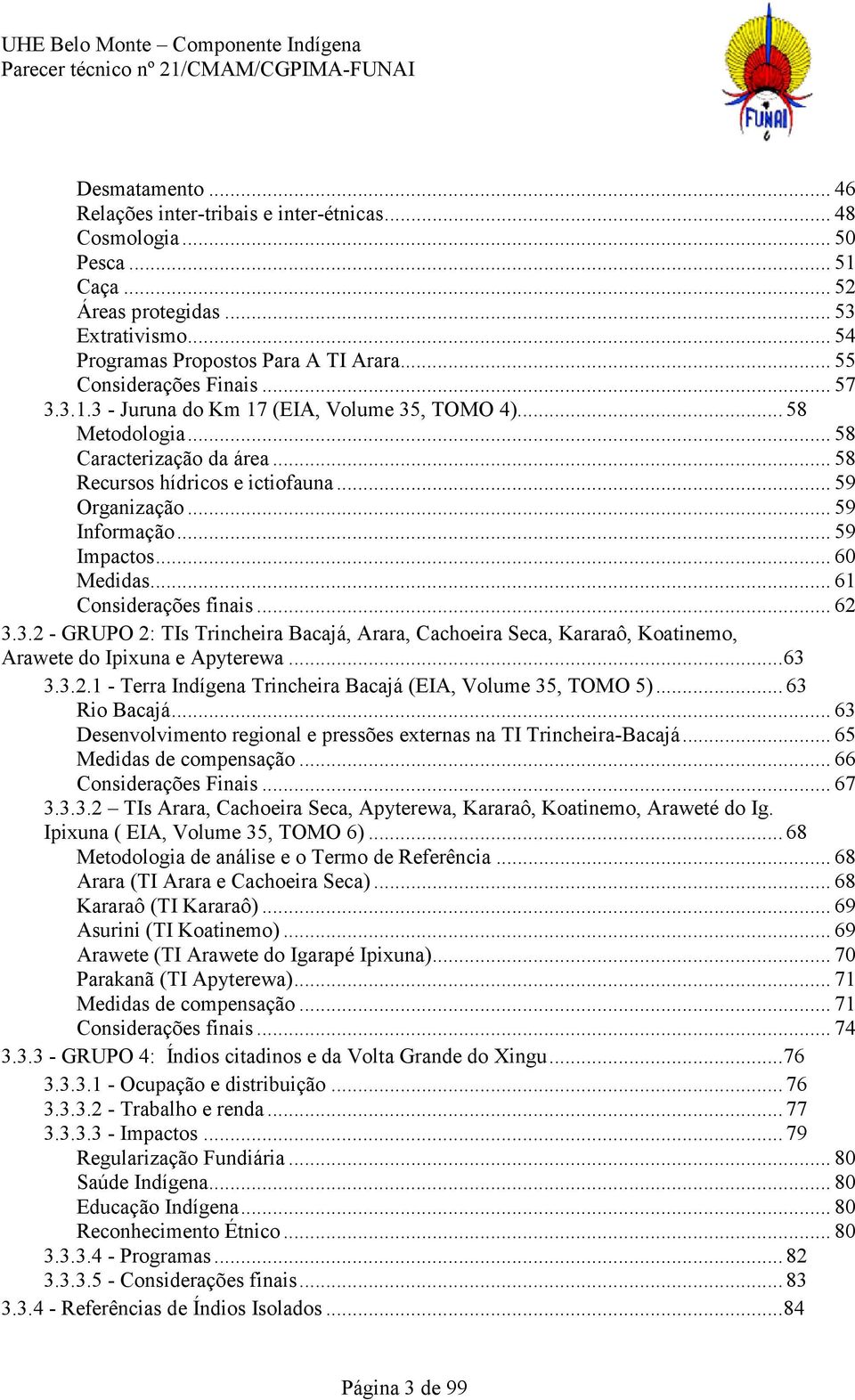 .. 59 Informação... 59 Impactos... 60 Medidas... 61 Considerações finais... 62 3.3.2 - GRUPO 2: TIs Trincheira Bacajá, Arara, Cachoeira Seca, Kararaô, Koatinemo, Arawete do Ipixuna e Apyterewa... 63 3.