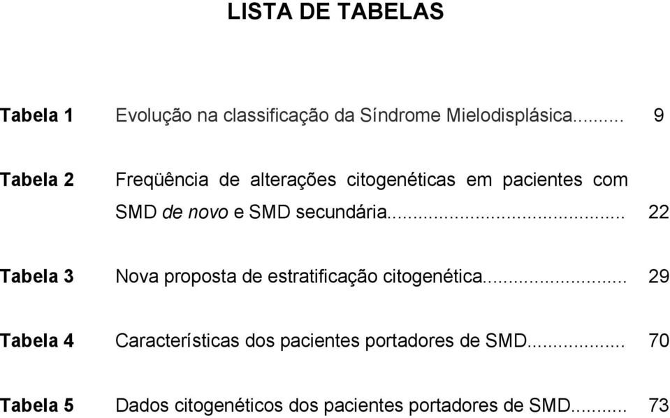 secundária... 22 Tabela 3 Nova proposta de estratificação citogenética.