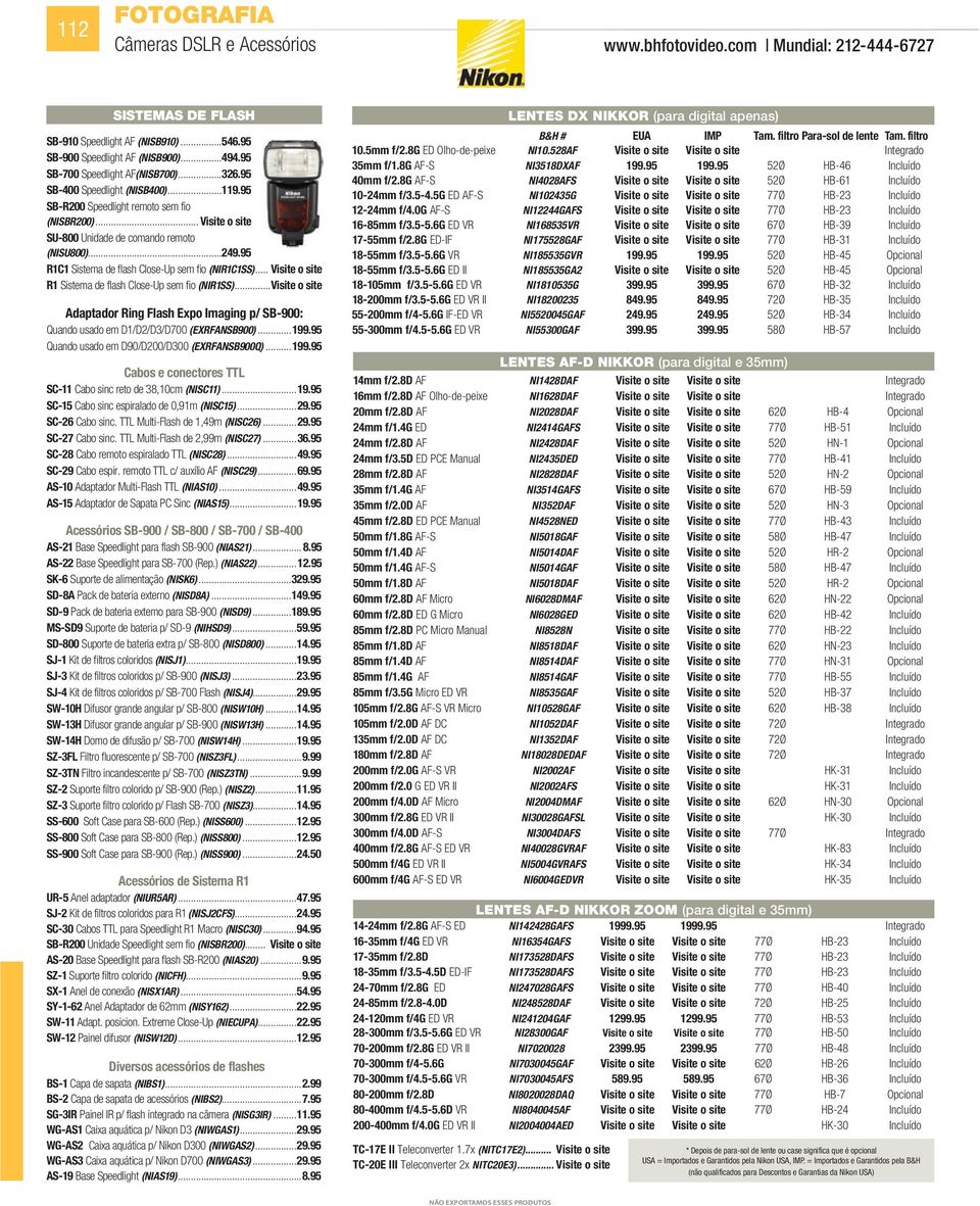 95 R1C1 Sistema de flash Close-Up sem fio (NIR1C1SS) Visite o site R1 Sistema de flash Close-Up sem fio (NIR1SS) Visite o site Adaptador Ring Flash Expo Imaging p/ SB-900: Quando usado em