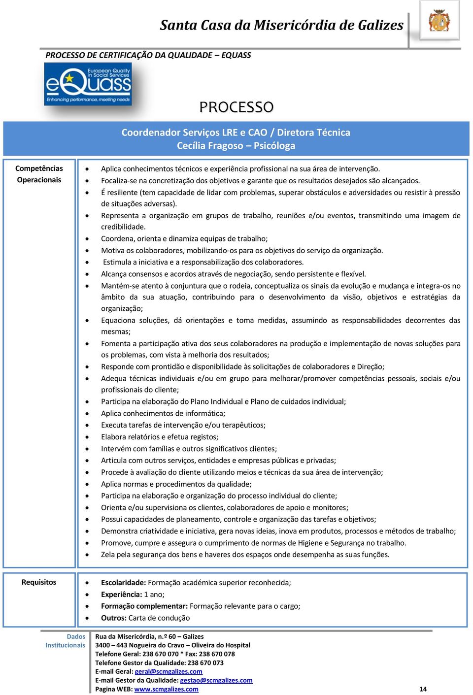 Representa a organização em grupos de trabalho, reuniões e/ou eventos, transmitindo uma imagem de credibilidade Coordena, orienta e dinamiza equipas de trabalho; Motiva os colaboradores,