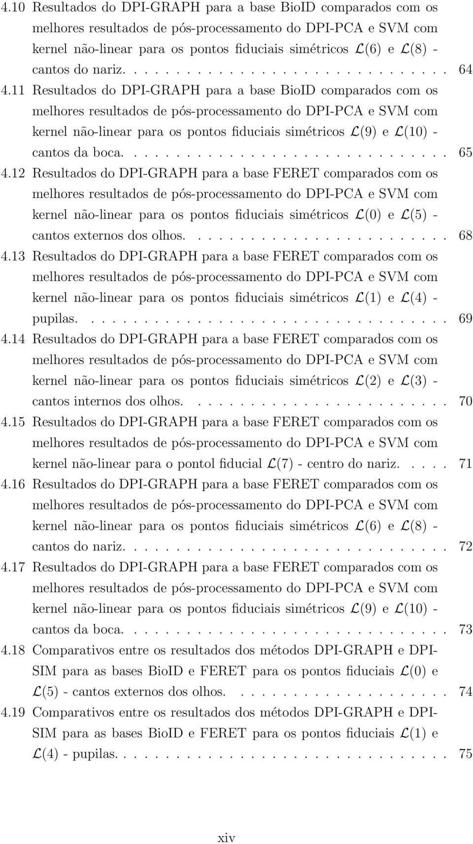 Resultados do DPI-GRAPH para a base BioID comparados com os melhores resultados de pós-processamento do DPI-PCA e SVM com kernel não-linear para os pontos fiduciais simétricos L(9) e L() - cantos da